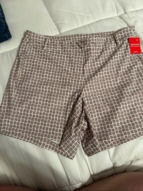 SPANX Taupe and White Grid Ponte Shorts